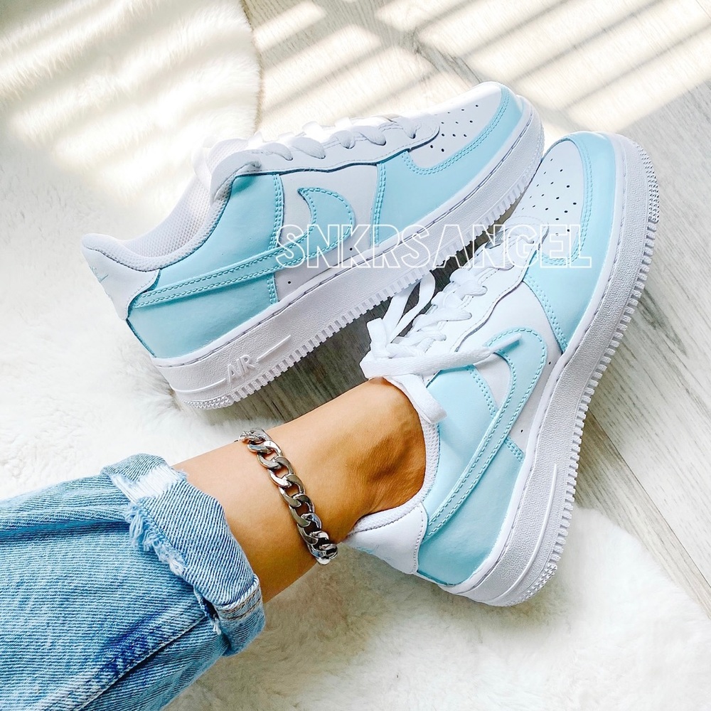 Nike custom air force 1 low baby blue light blue - Picture 1 of 2
